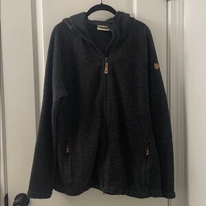 SALE! Fjallraven Charcoal Grey Fleece Jacket Hooded  Zip Front Women's Size XL